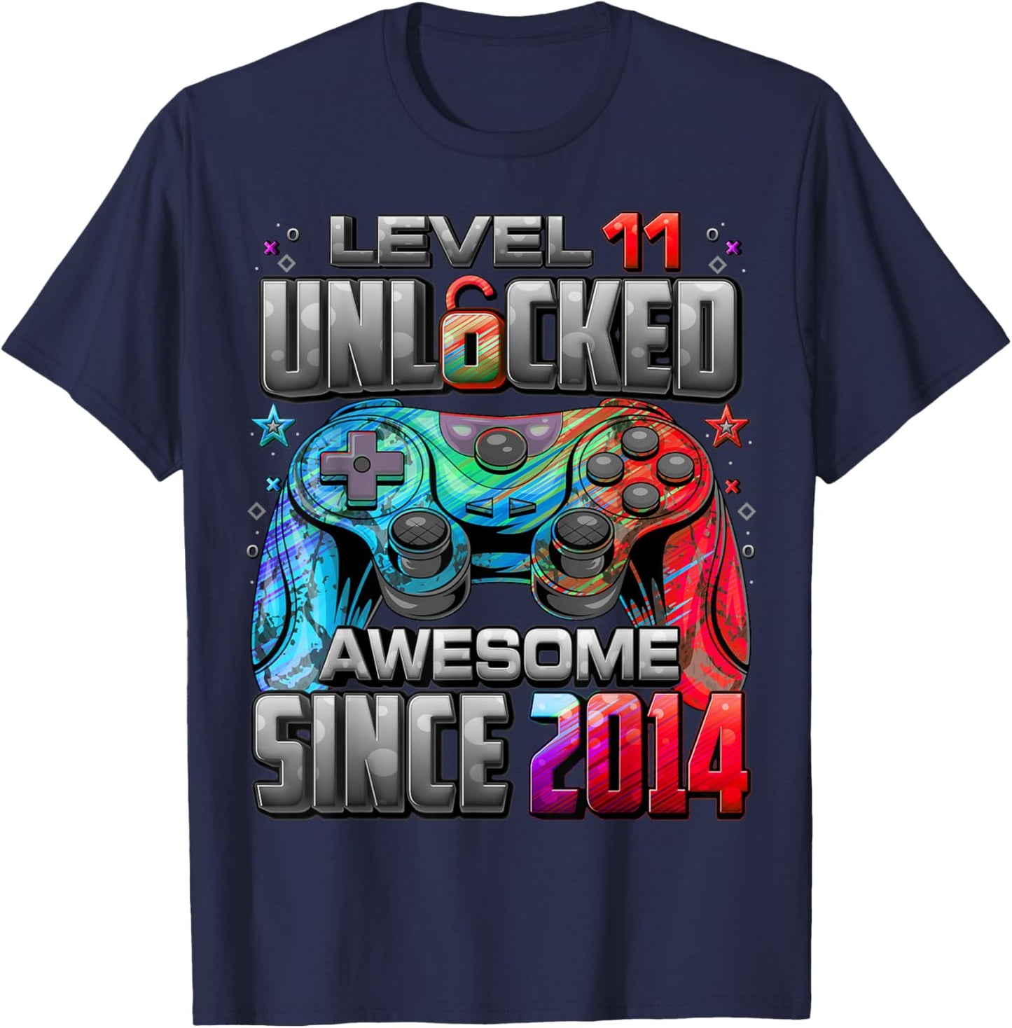 Level 11 Unlocked Awesome Since 2014 11th Birthday Gaming T-Shirt - T-Shirt | Navy