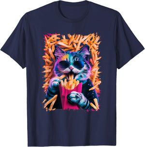 Funny Cat French Fries Humorous Potato Food Lovers Women Kids T-Shirt - T-Shirt | Navy
