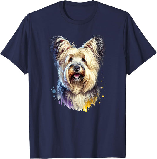 Skye Terrier Dog Watercolor Artwork T-Shirt - T-Shirt | Navy