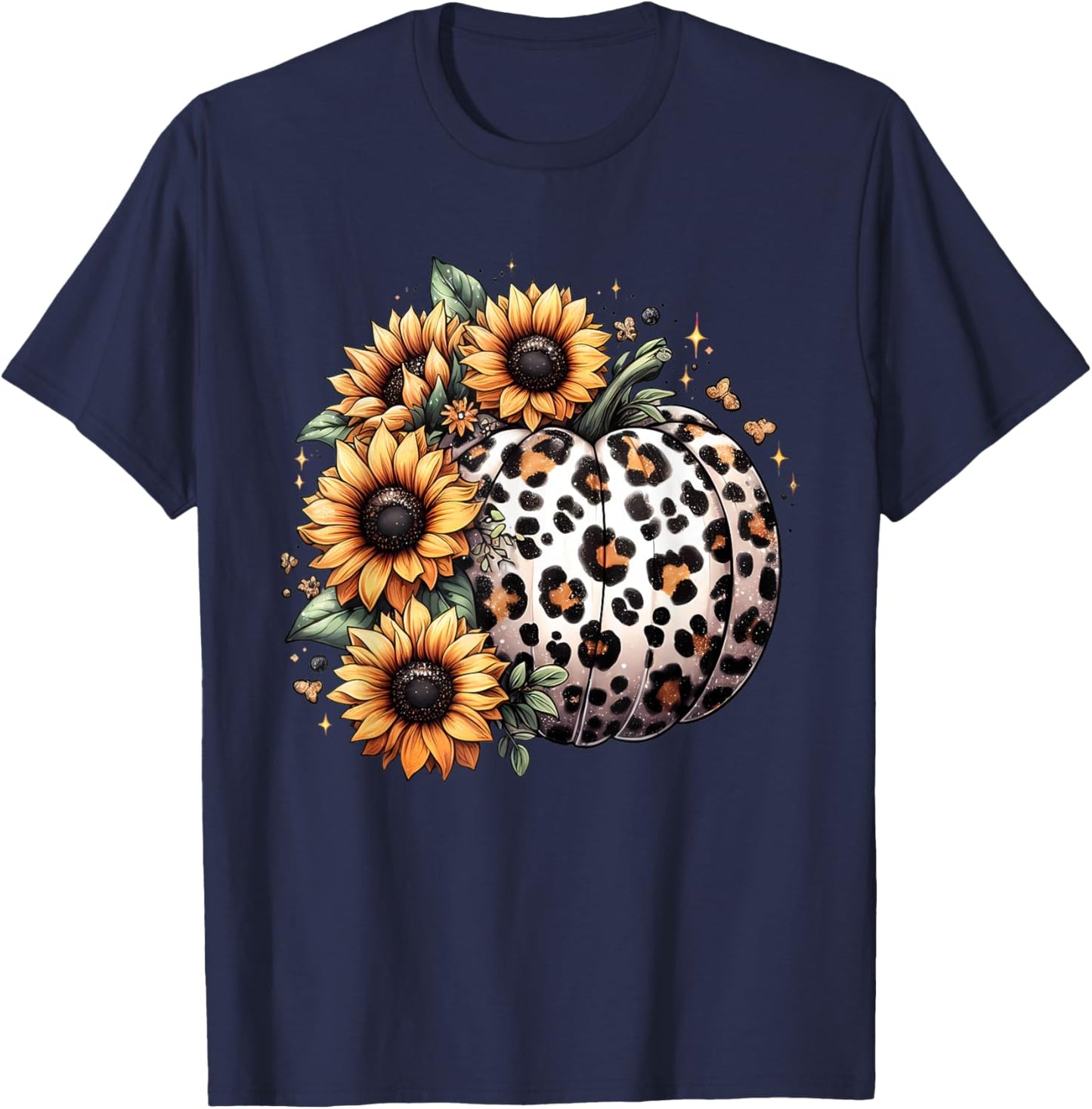 Pumpkin Leopard Sunflower Fall Lover Autumn T-Shirt - T-Shirt | Navy