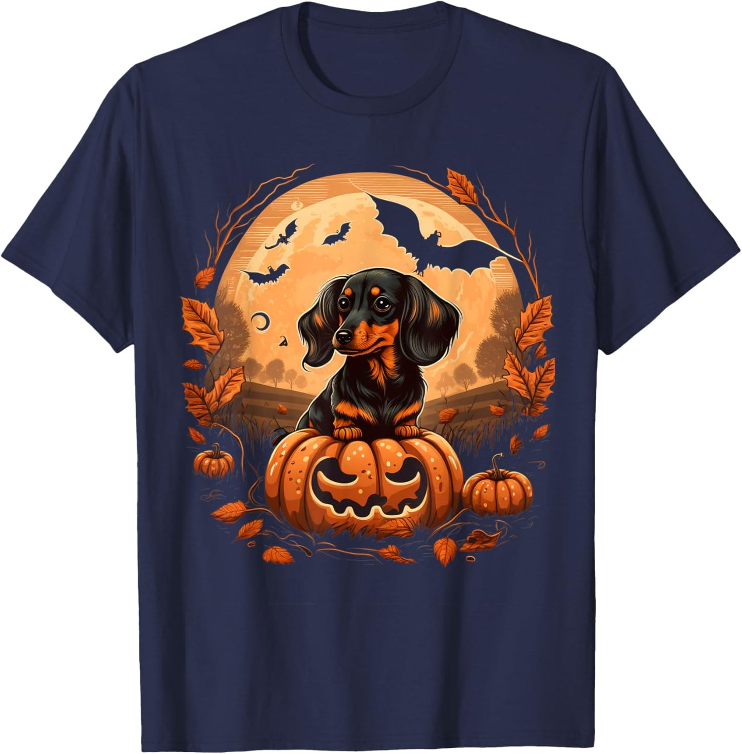 Pumpkin Dachshund costume on Dachshund Halloween T-Shirt - T-Shirt | Navy
