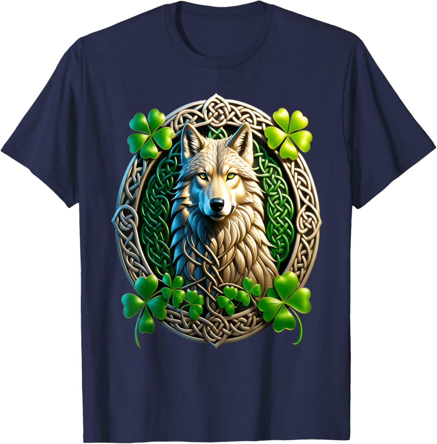 Irish Wolf Celtic Knot & Shamrock Heritage Pride Celtic T-Shirt - T-Shirt | Navy