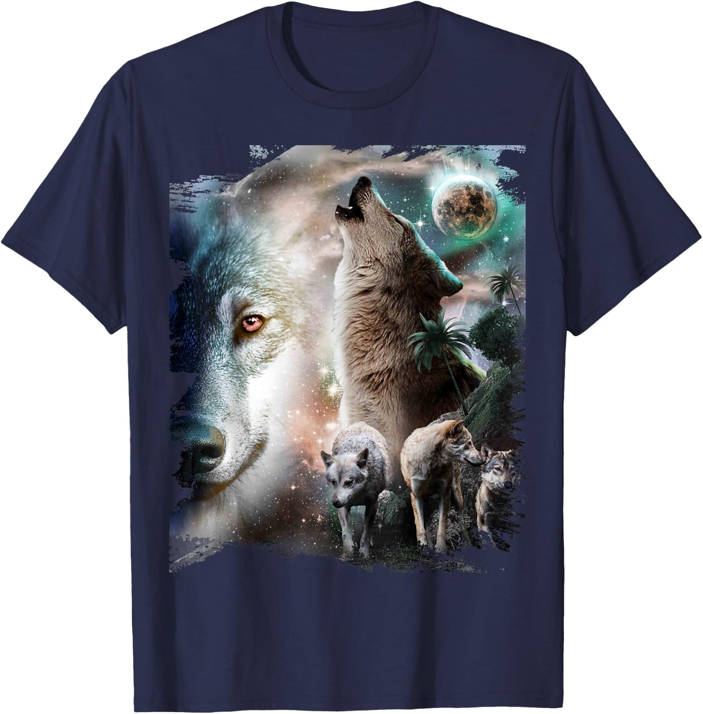 Space Wolves Wolf Howling at Moon T-Shirt - T-Shirt | Navy