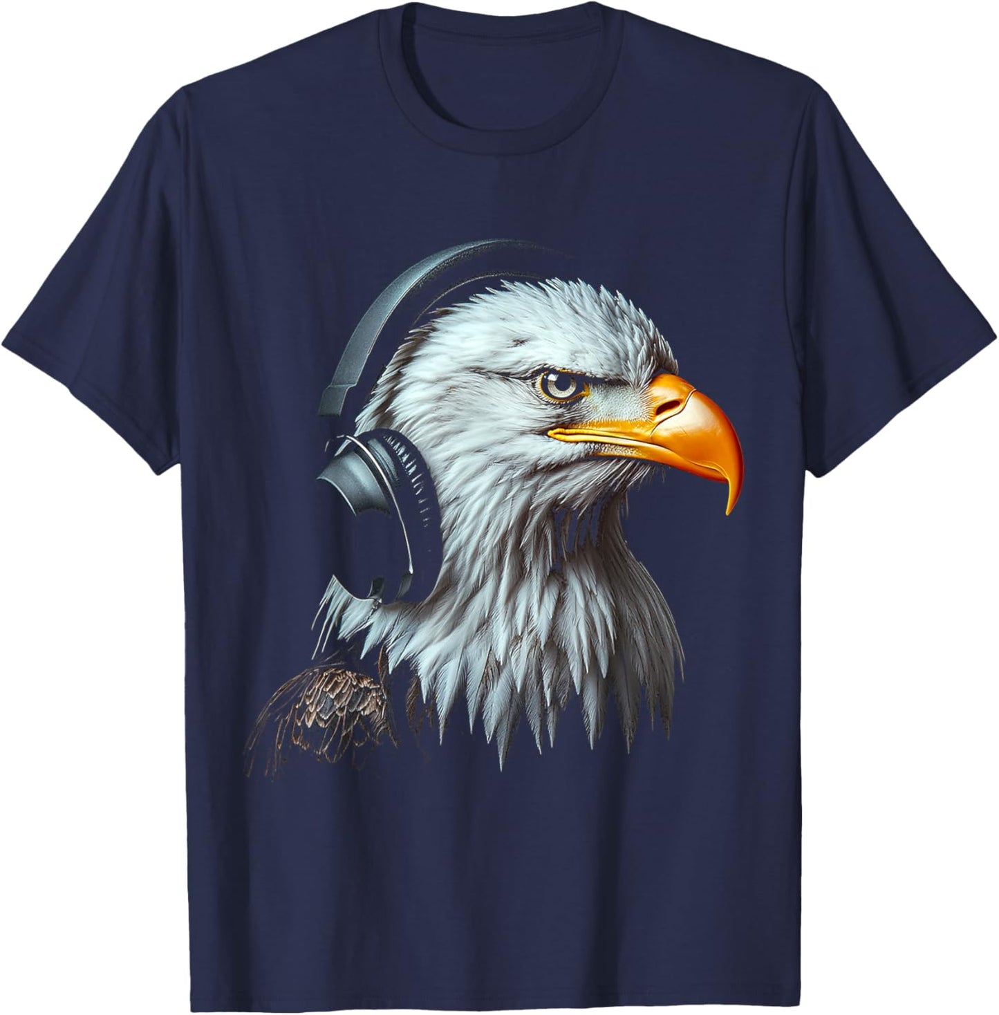 Eagle Bird Motif Animal Artwork Music Headphone Eagle T-Shirt - T-Shirt | Navy