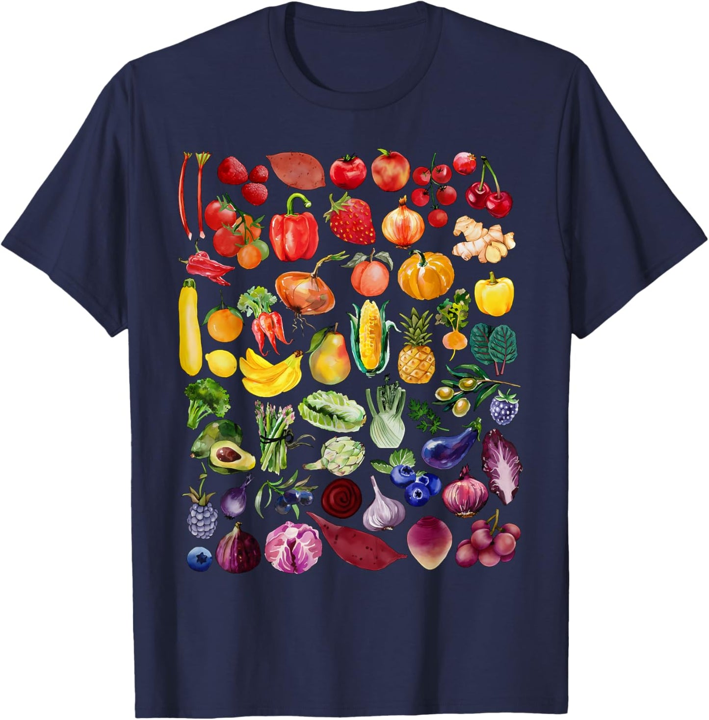 Rainbow Fruit And Vegetable Vegans Gardeners Vegetarian Day T-Shirt - T-Shirt | Navy