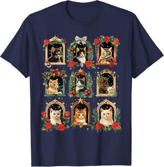 Vintage Kitten Christmas Cats, Cat Mom, Cat Dad Women Men T-Shirt - T-Shirt | Navy