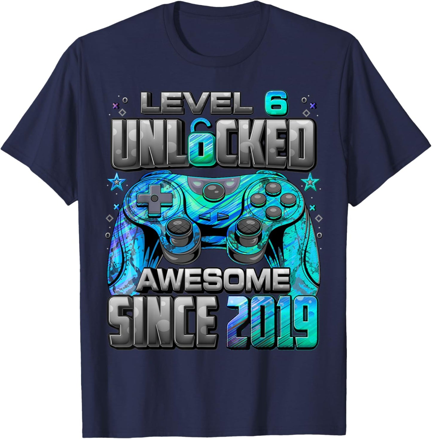 Level 6 Unlocked Awesome Since 2019 6th Birthday Gaming T-Shirt - T-Shirt | Navy