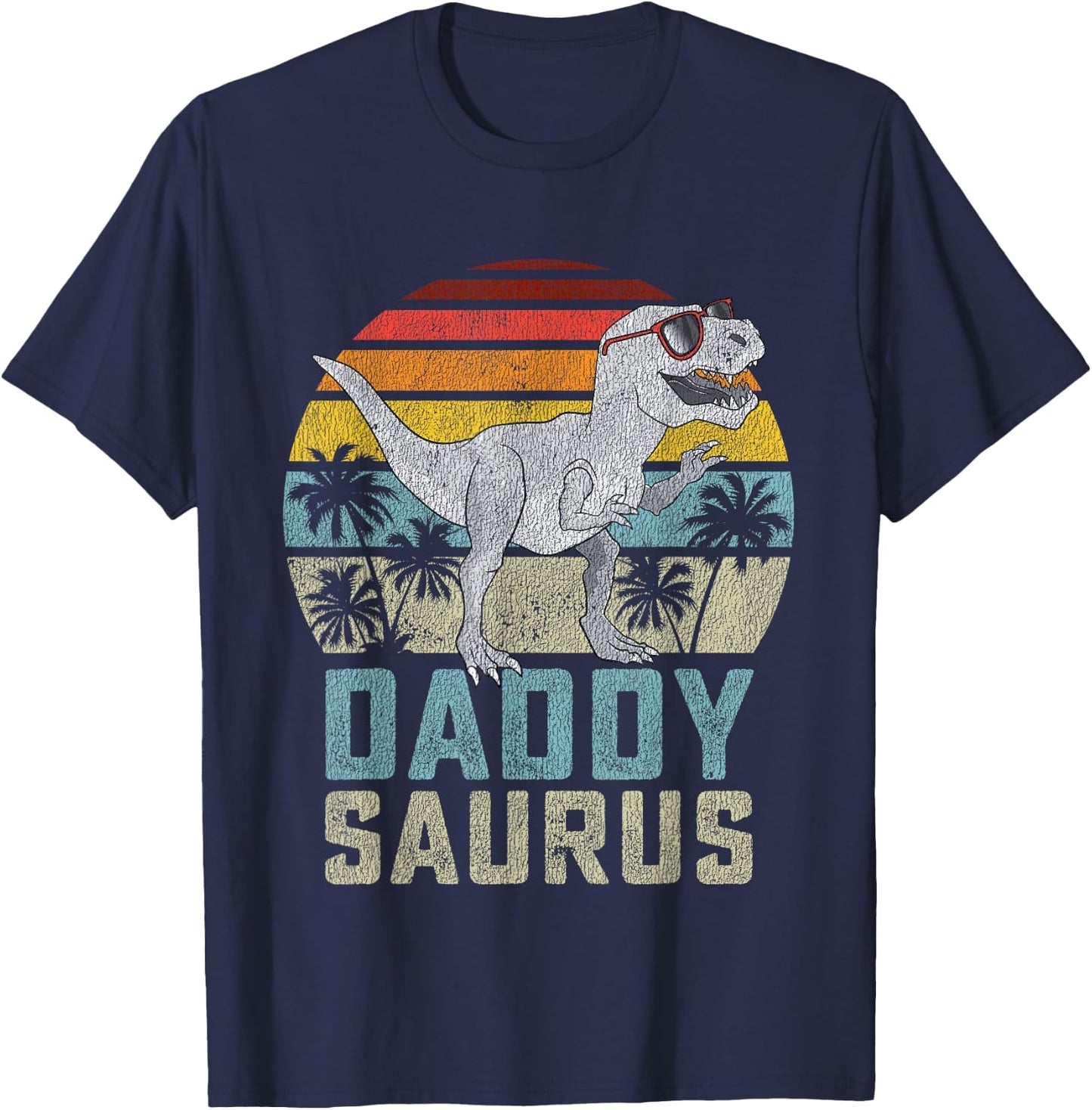 Daddysaurus T Rex Dinosaur Daddy Saurus Family Matching T-Shirt - T-Shirt | Navy