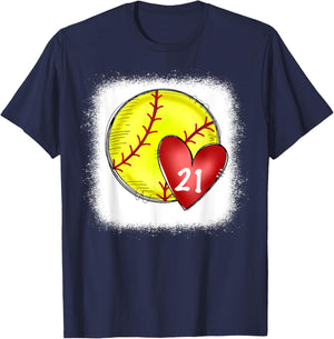 Bleached Custom Softball Mom Number 21 Heart for Mom T-Shirt - T-Shirt | Navy
