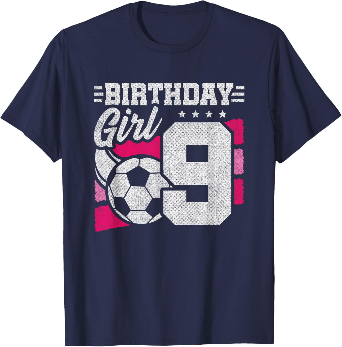 9 Year Old Soccer Birthday - Girls 9th Birthday Soccer T-Shirt - T-Shirt | Navy