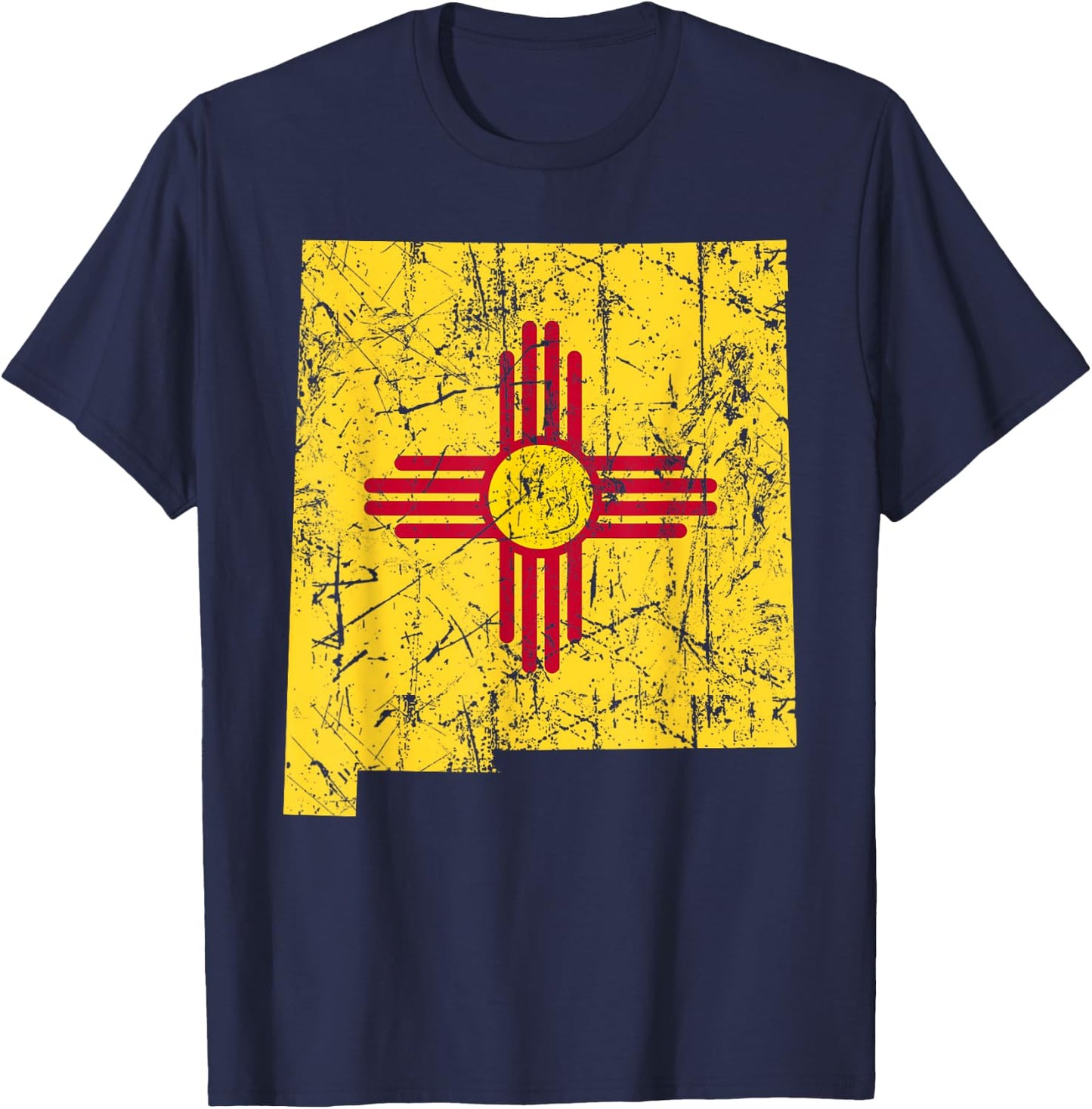 USA State New Mexico Flag Map Red Zia Sun Symbol T-Shirt - T-Shirt | Navy