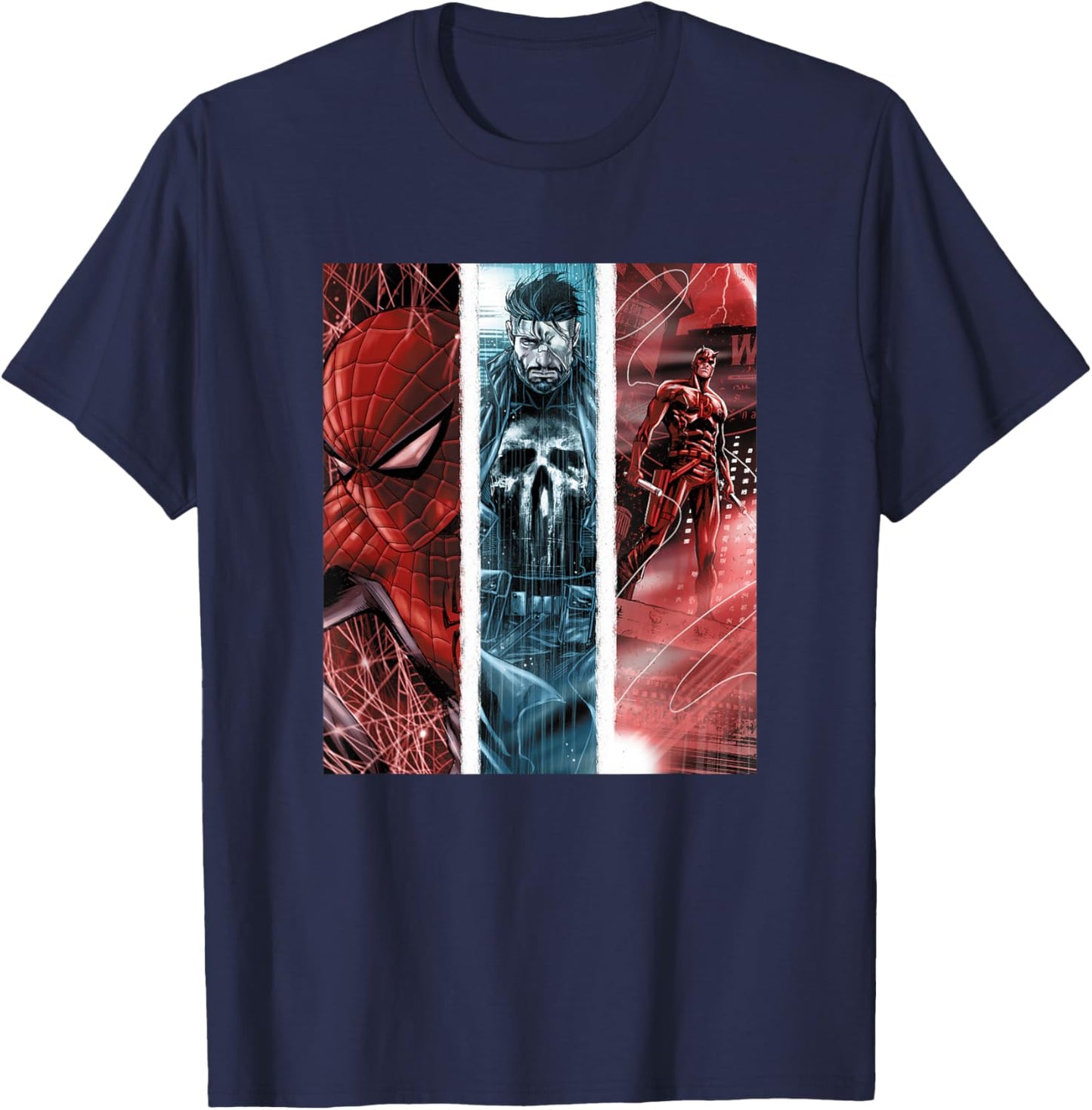 Marvel Punisher Daredevil & Spider-Man Epic Panels T-Shirt - T-Shirt | Navy