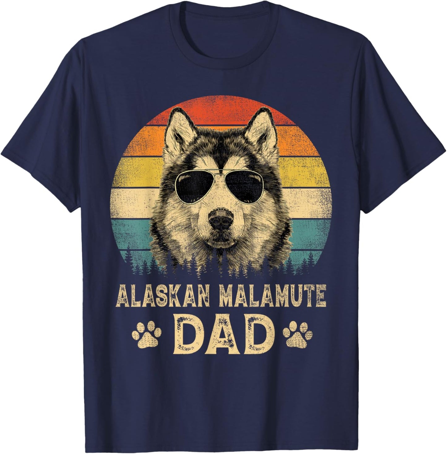 Vintage Alaskan Malamute Dad Dog Lovers Father's Day T-Shirt - T-Shirt | Navy