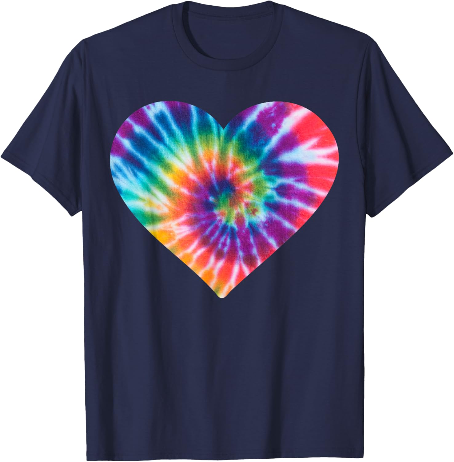 Colorful Heart Tie Dye - Cute Rainbow Valentines Day Graphic T-Shirt - T-Shirt | Navy