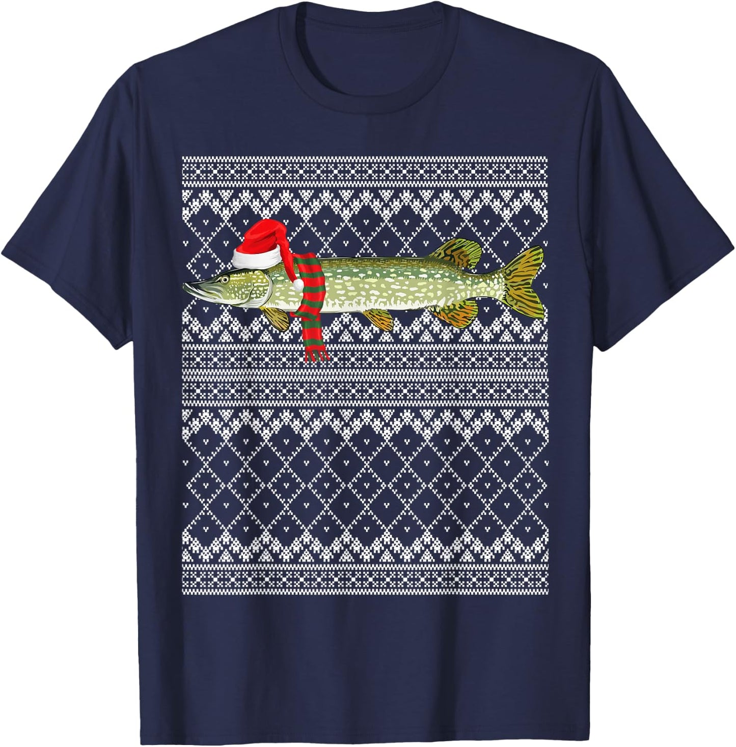 Xmas Fish Santa Hat Northern Pike Ugly Christmas T-Shirt - T-Shirt | Navy