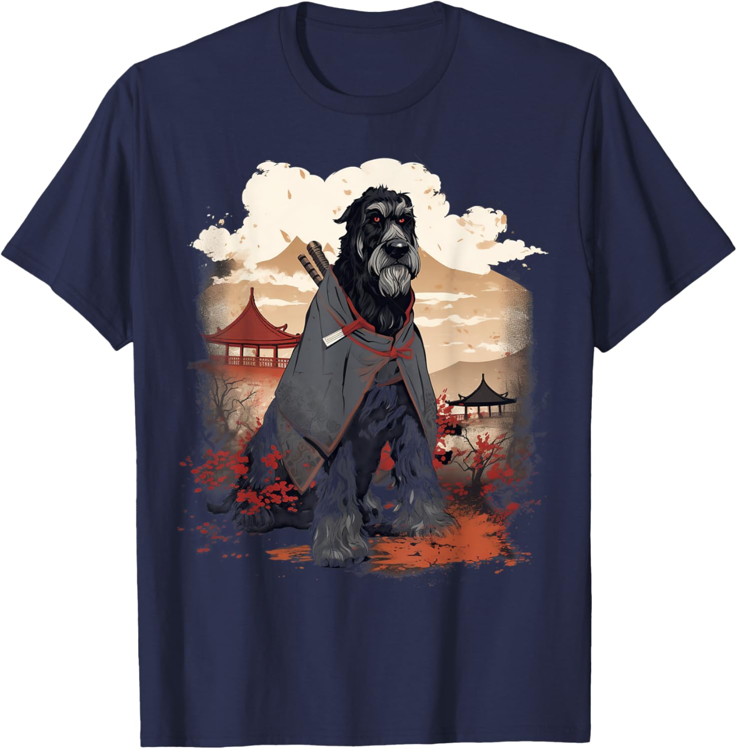 Vintage Japanese Art Samurai Giant Schnauzer Dog T-Shirt - T-Shirt | Navy