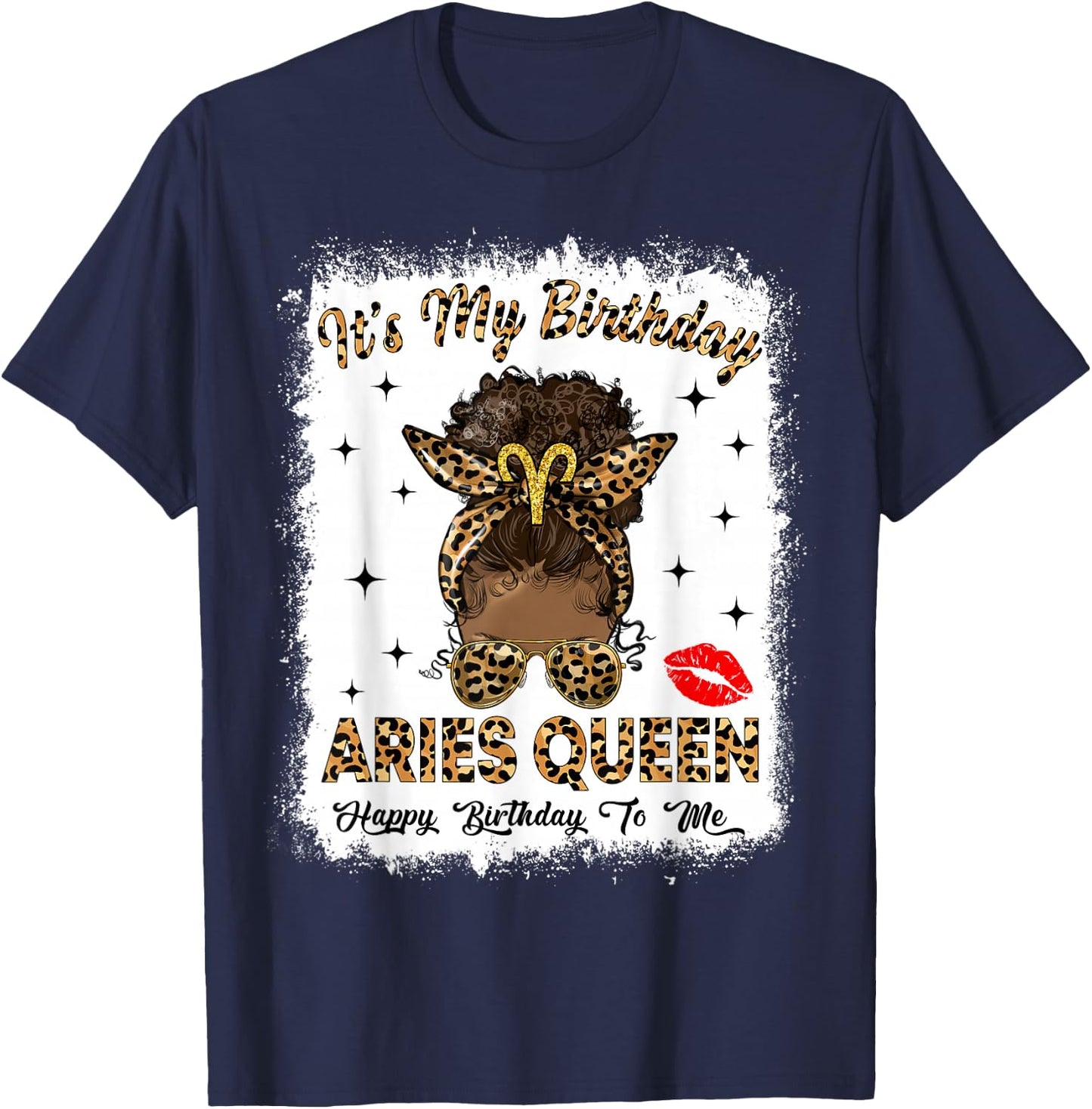 Aries Queen Afro Messy Bun It's My Birthday Black Woman T-Shirt - T-Shirt | Navy