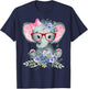 Cute Girl Baby Elephant Wearing Bow Tie & Glasses w/ Flowers T-Shirt - T-Shirt | Navy