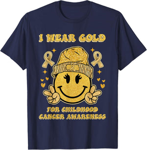 I Wear Gold Childhood Cancer Awareness T-Shirt - T-Shirt | Navy