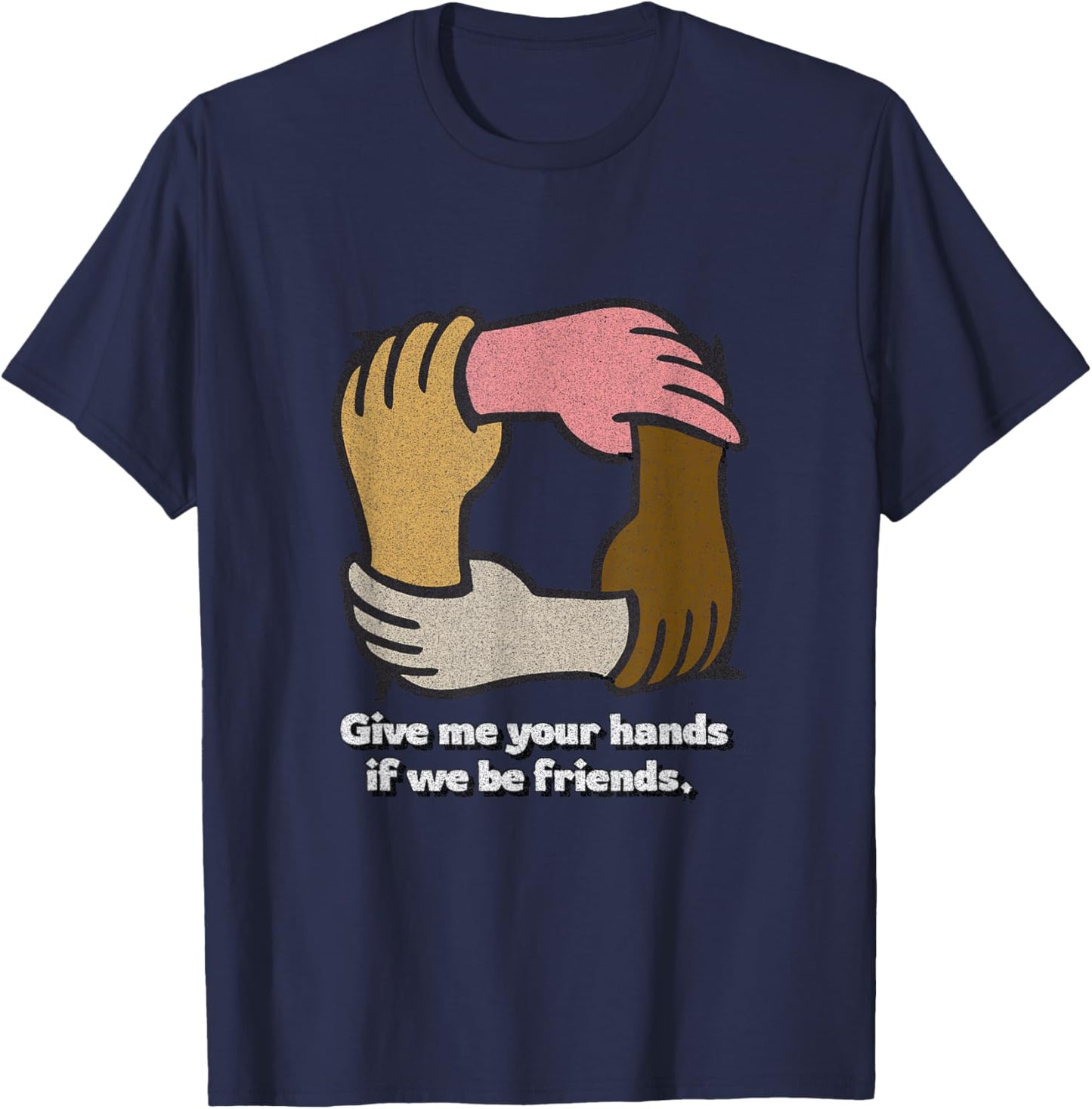Distressed Give Hands Puck Midsummer Dream Shakespeare Quote T-Shirt - T-Shirt | Navy