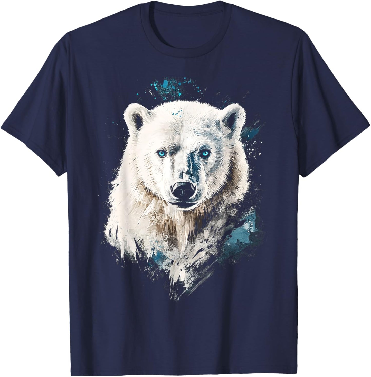 Polar Bear Animal Motif Blue Eyes Illustration Polar Bear T-Shirt - T-Shirt | Navy