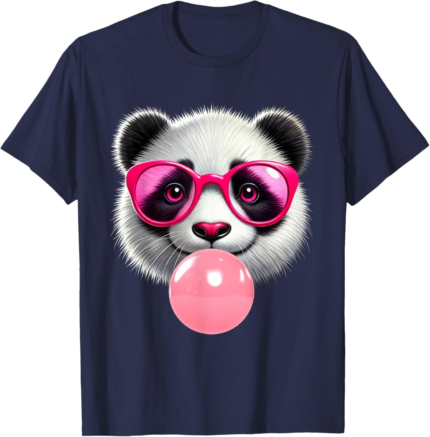 Funny Panda Pink Glasses Blowing Bubble Gum Animal Lovers T-Shirt - T-Shirt | Navy