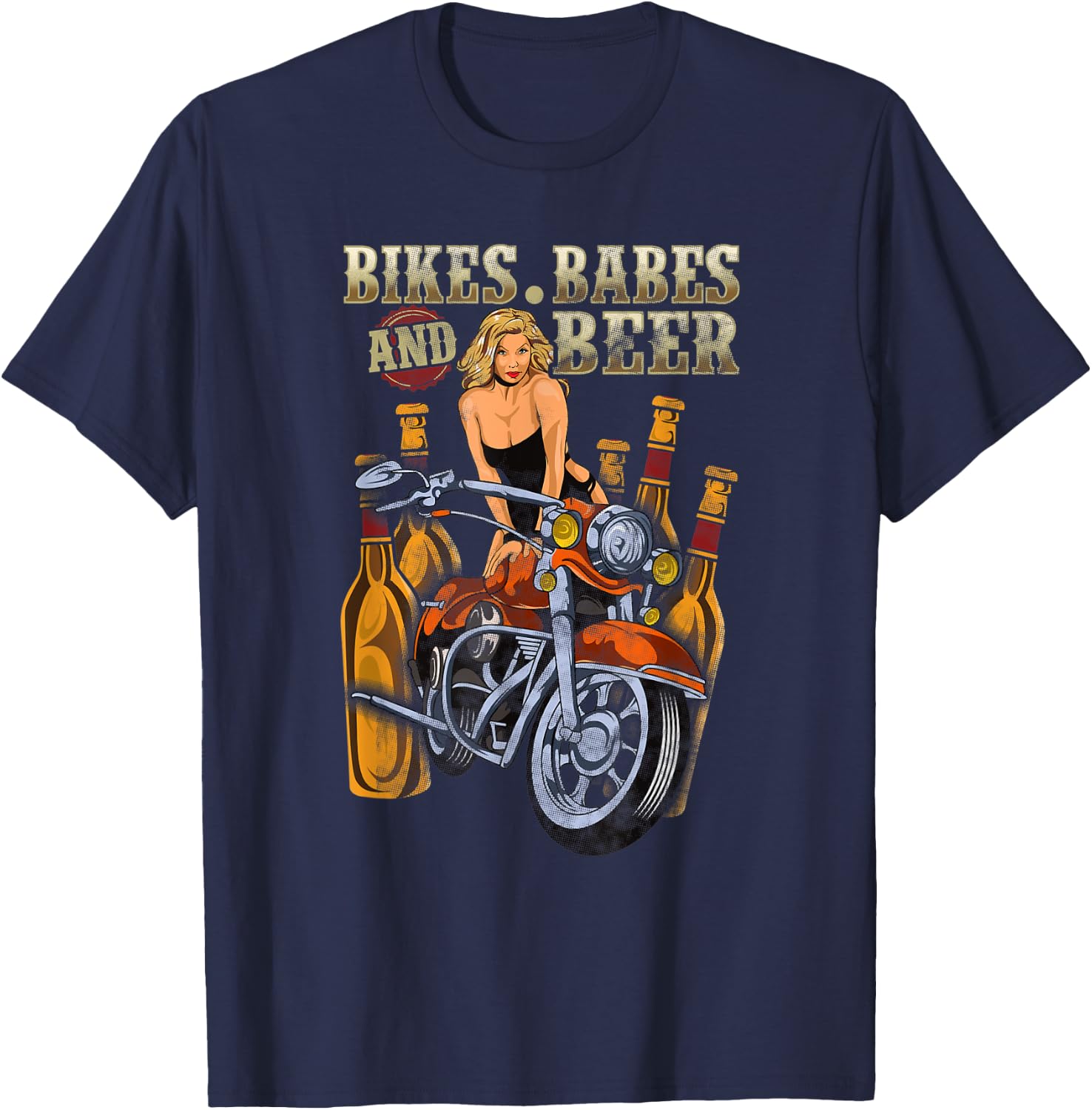 Biker Chick Lady Motorcycle Bikes Babes Beer Sexy Drinking T-Shirt - T-Shirt | Navy