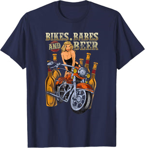 Biker Chick Lady Motorcycle Bikes Babes Beer Sexy Drinking T-Shirt - T-Shirt | Navy