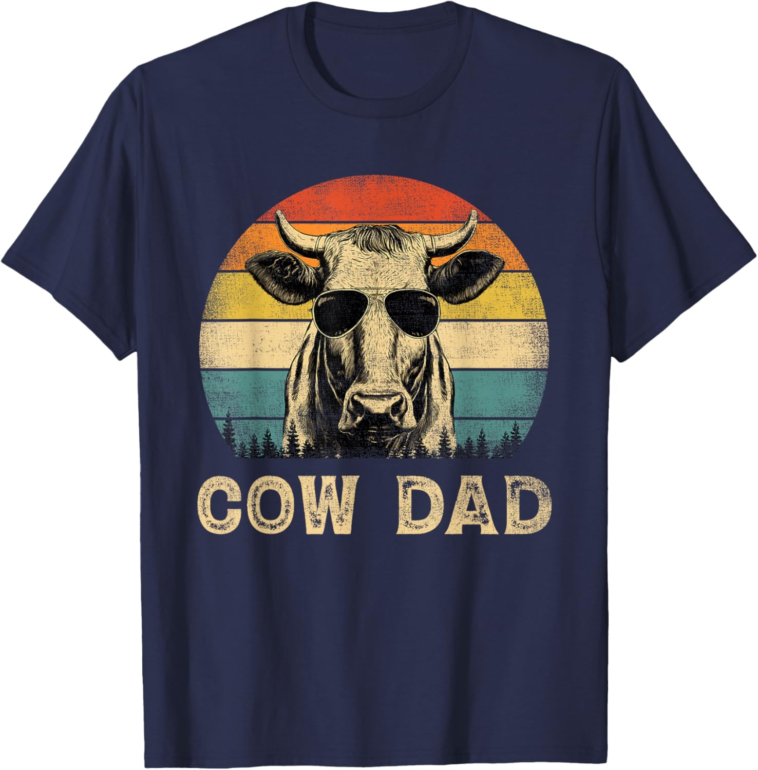 Vintage Cow Dad Cow Lovers Daddy Father's Day T-Shirt - T-Shirt | Navy