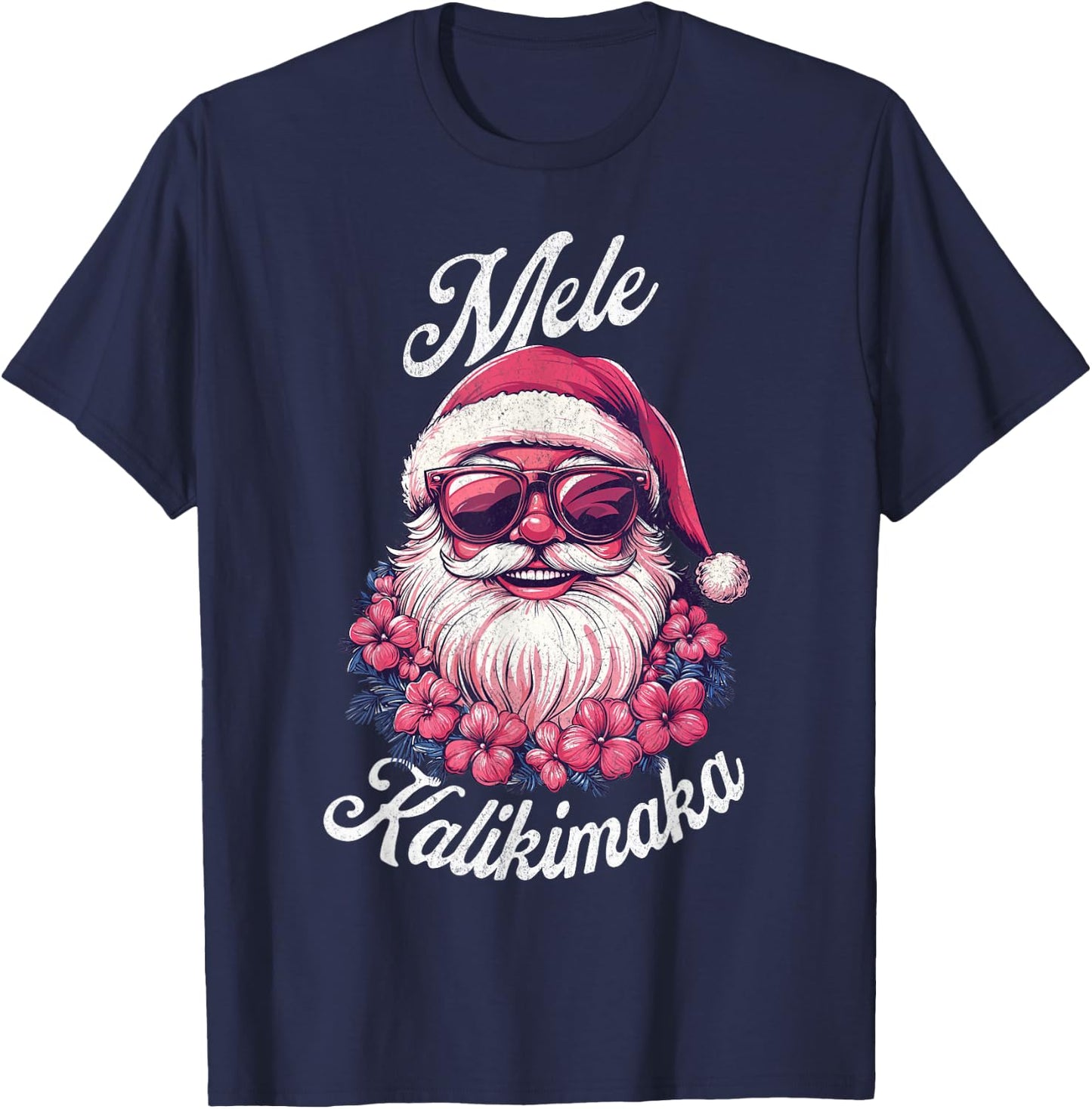Mele Kalikimaka Retro Hawaiian Santa Claus Hawaii Christmas T-Shirt - T-Shirt | Navy