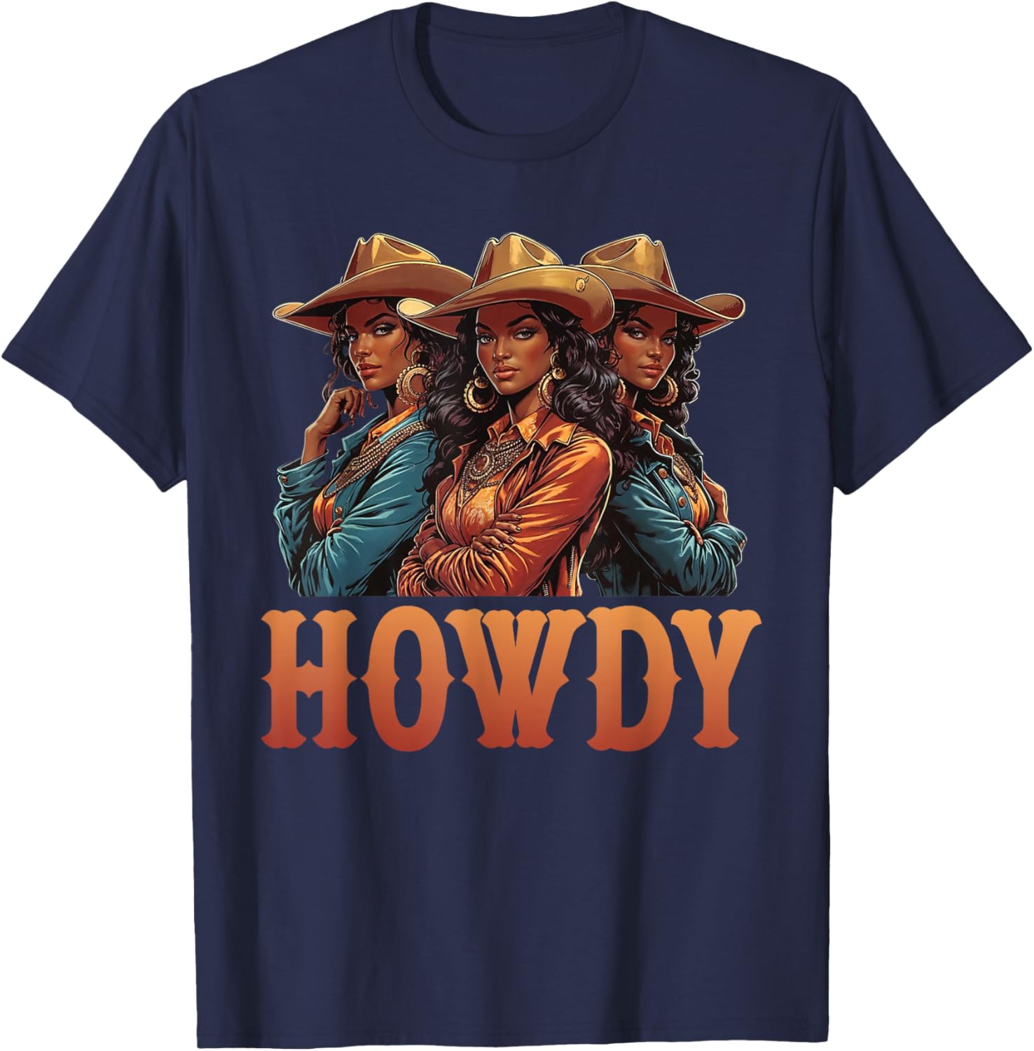 African Melanin Cowgirl Rodeo Western Black History Month T-Shirt - T-Shirt | Navy