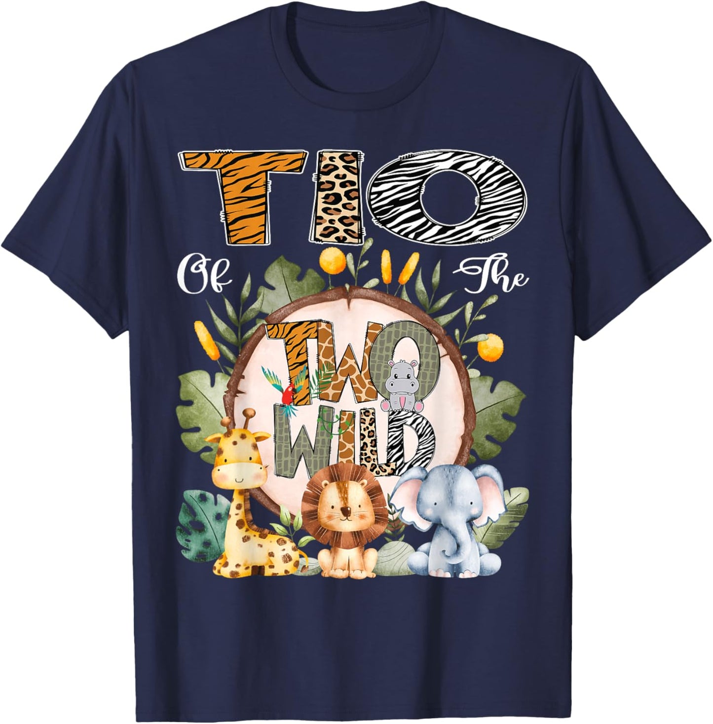 Tio Of The Two Wild Animal Safari 2Nd Birthday Party T-Shirt - T-Shirt | Navy