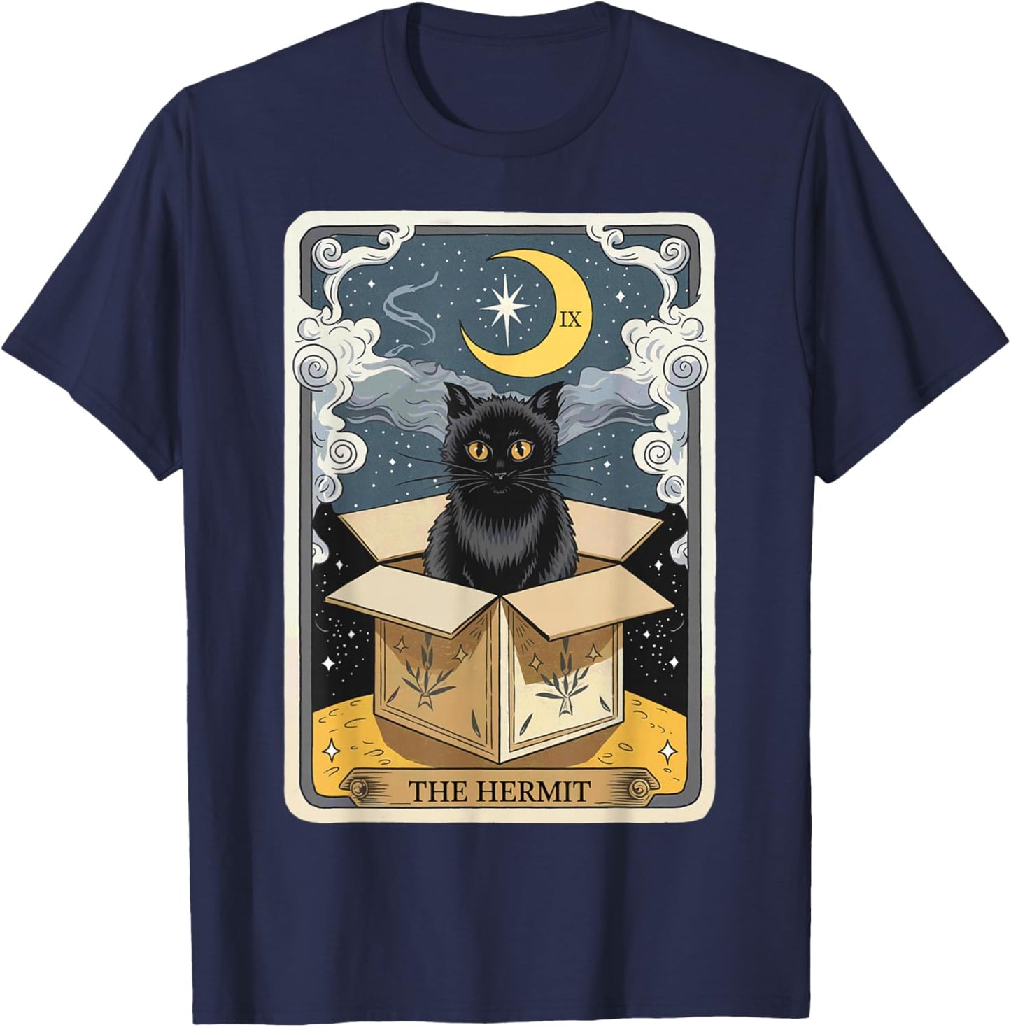 The Hermit Tarot Card Cat In Box Mystic Funny Cat Esoteric T-Shirt - T-Shirt | Navy