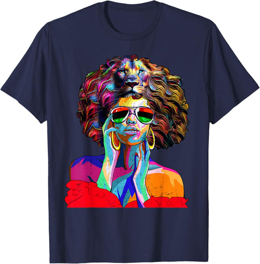 Juneteenth Melanin Girl Black Women Afro Hair Pop Art T-Shirt - T-Shirt | Navy