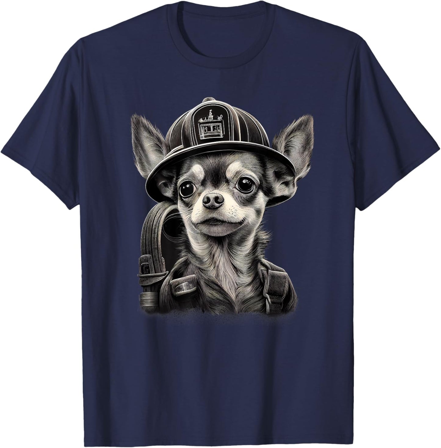 Chihuahua - Firefighter Fireman Cool Dog Men Hat Fire T-Shirt - T-Shirt | Navy