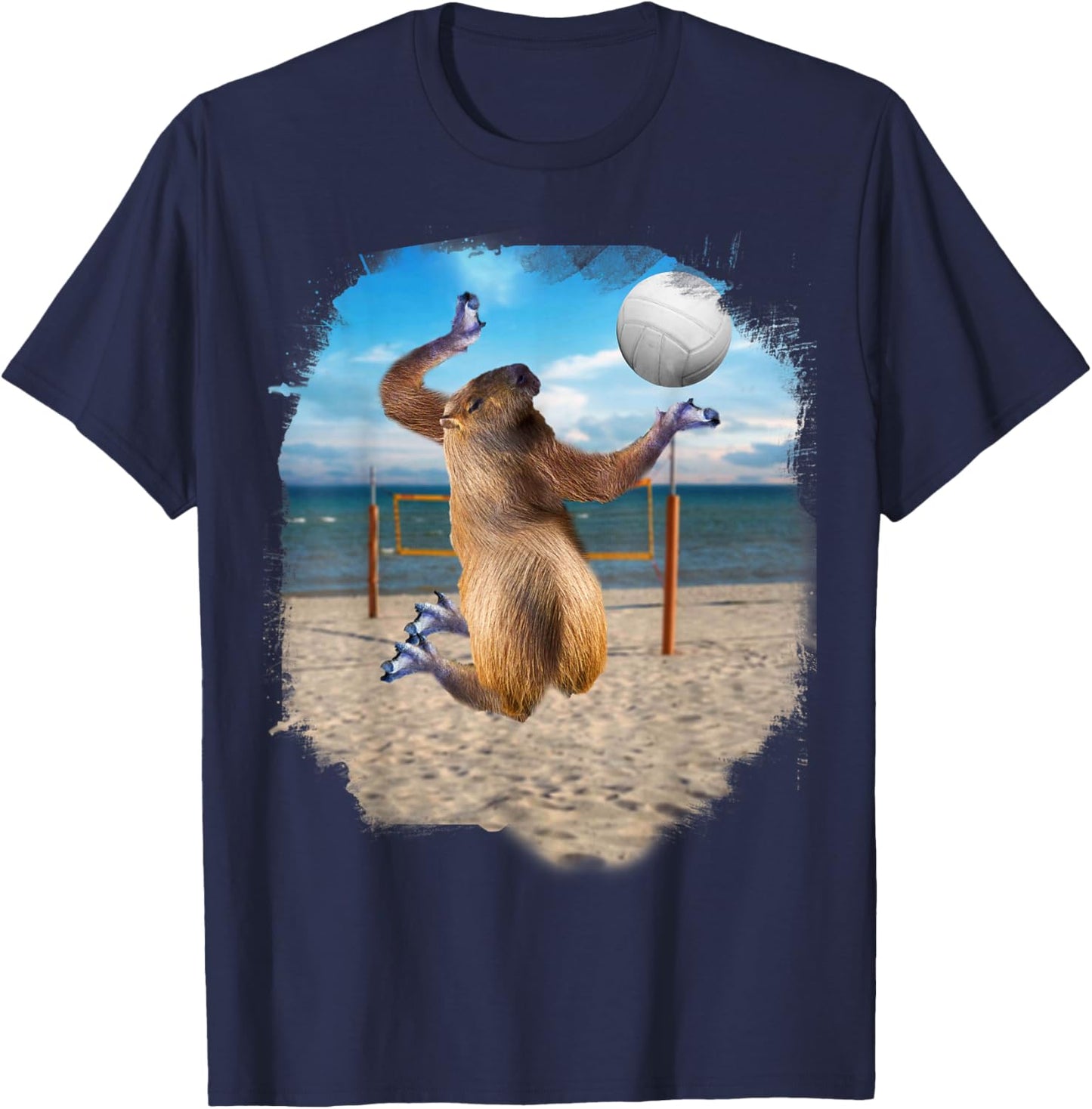 Capybara Playing Beach Volleyball T-Shirt - T-Shirt | Navy