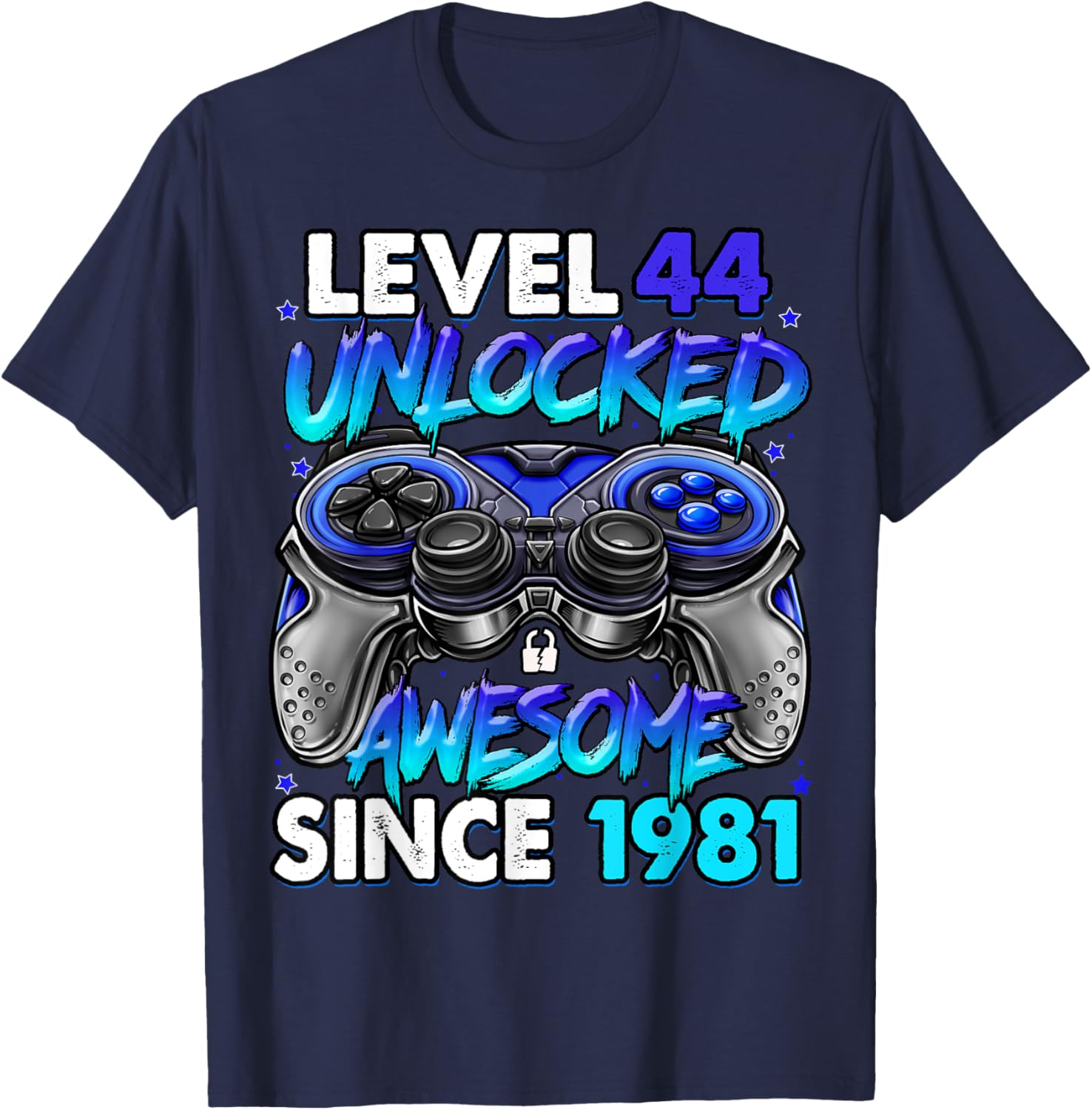 Level 44 Unlocked Awesome Since 1981 44th Birthday Gaming T-Shirt - T-Shirt | Navy