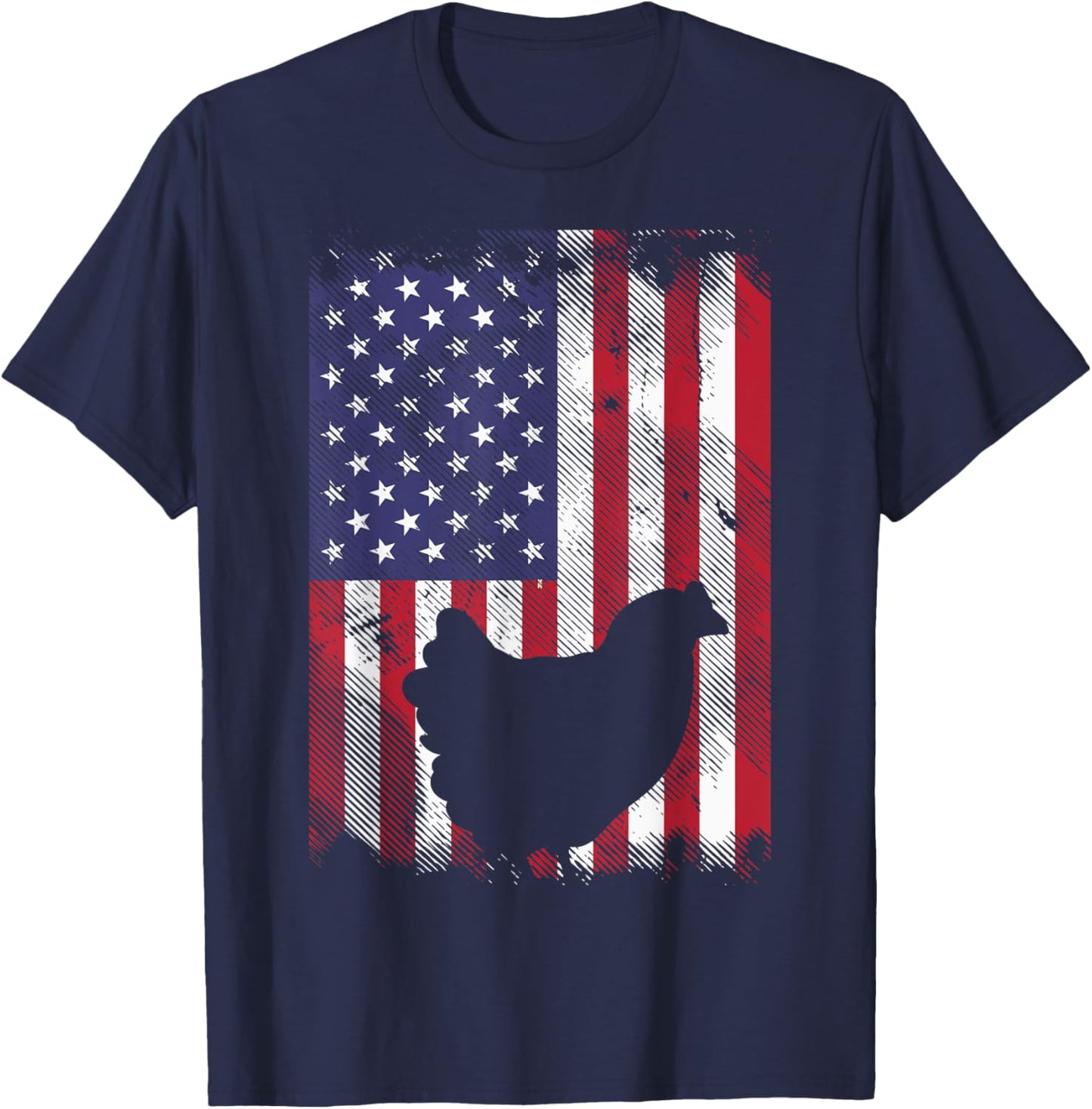 US Flag Chicken Vintage Farming Animal Patriotic Farmer Gift T-Shirt - T-Shirt | Navy