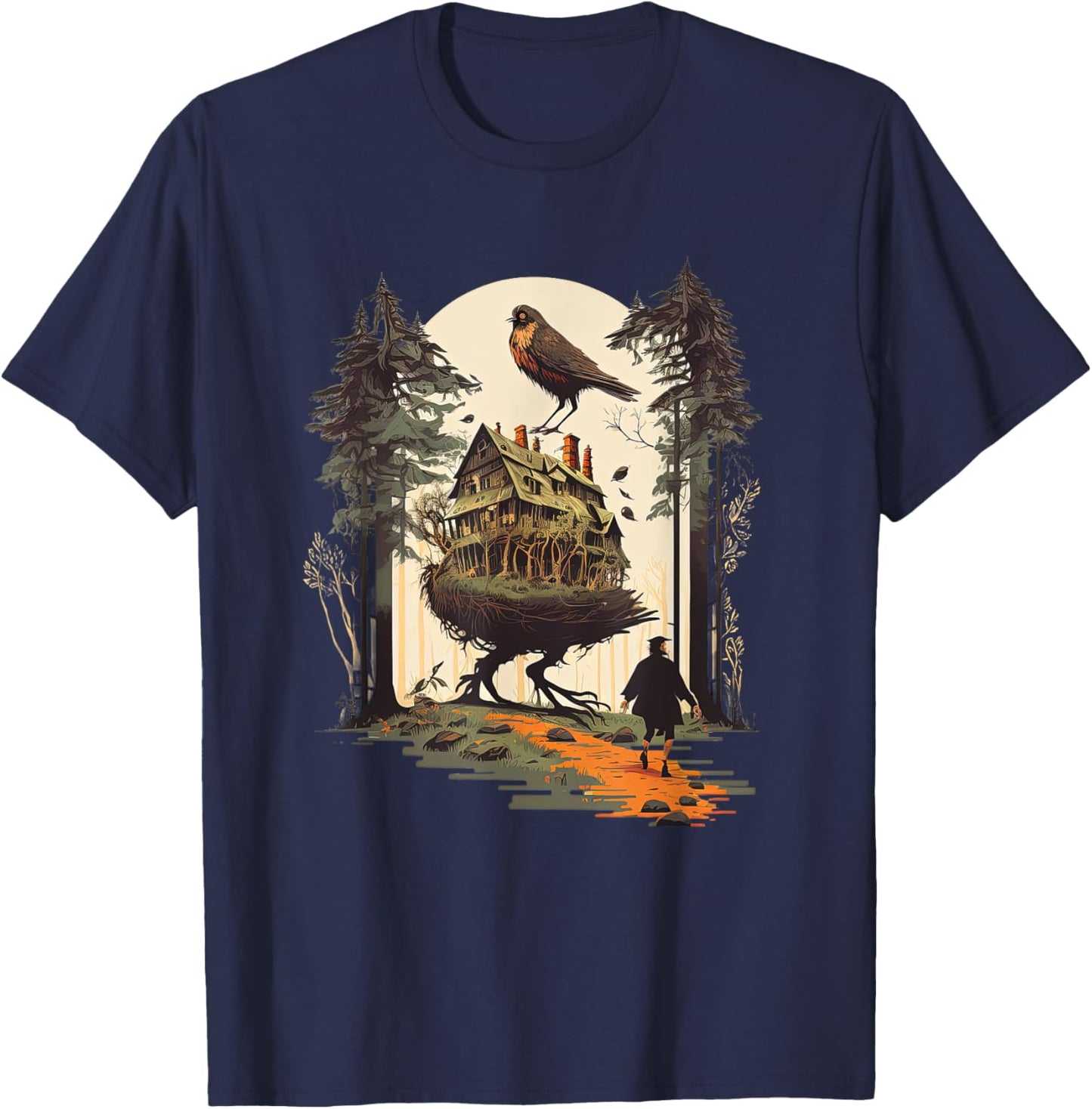 Walking House on Chicken Legs Slavic folklore Baba Yaga Art T-Shirt - T-Shirt | Navy