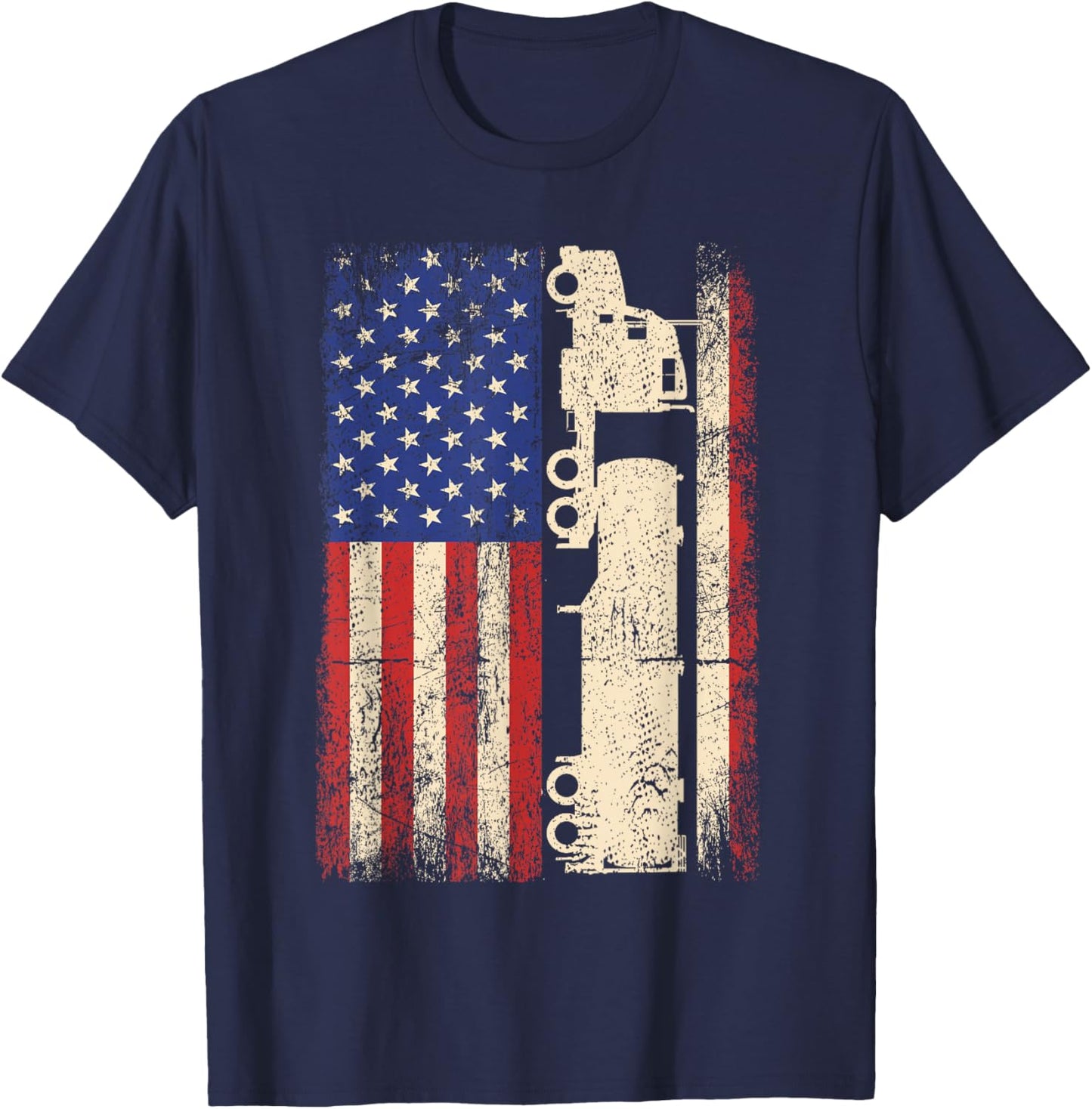 Truck Driver USA American Flag Patriotic Trucker Men T-Shirt - T-Shirt | Navy