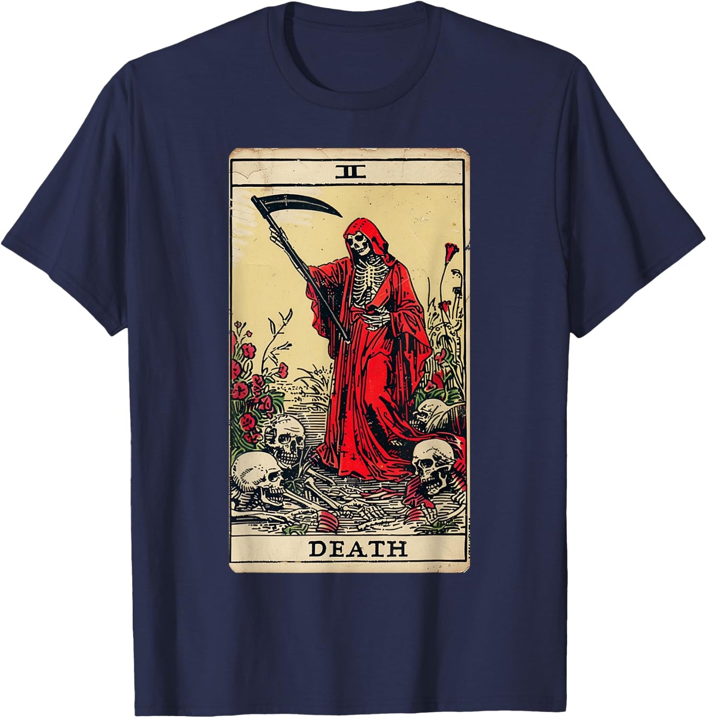Vintage Death Tarot Card Black Gothic Skull Dead Reaper Grim T-Shirt - T-Shirt | Navy
