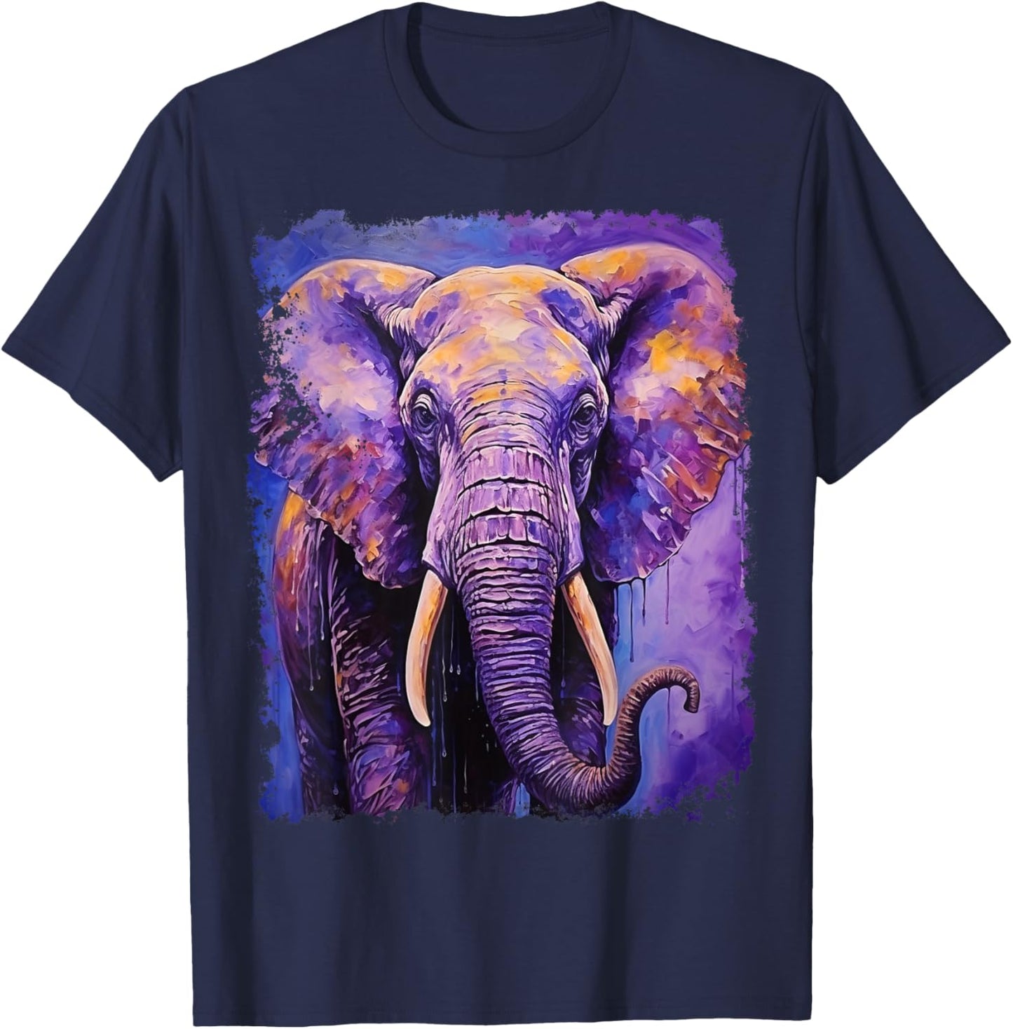 Pop Art Colorful Elephant Purple T-Shirt - T-Shirt | Navy