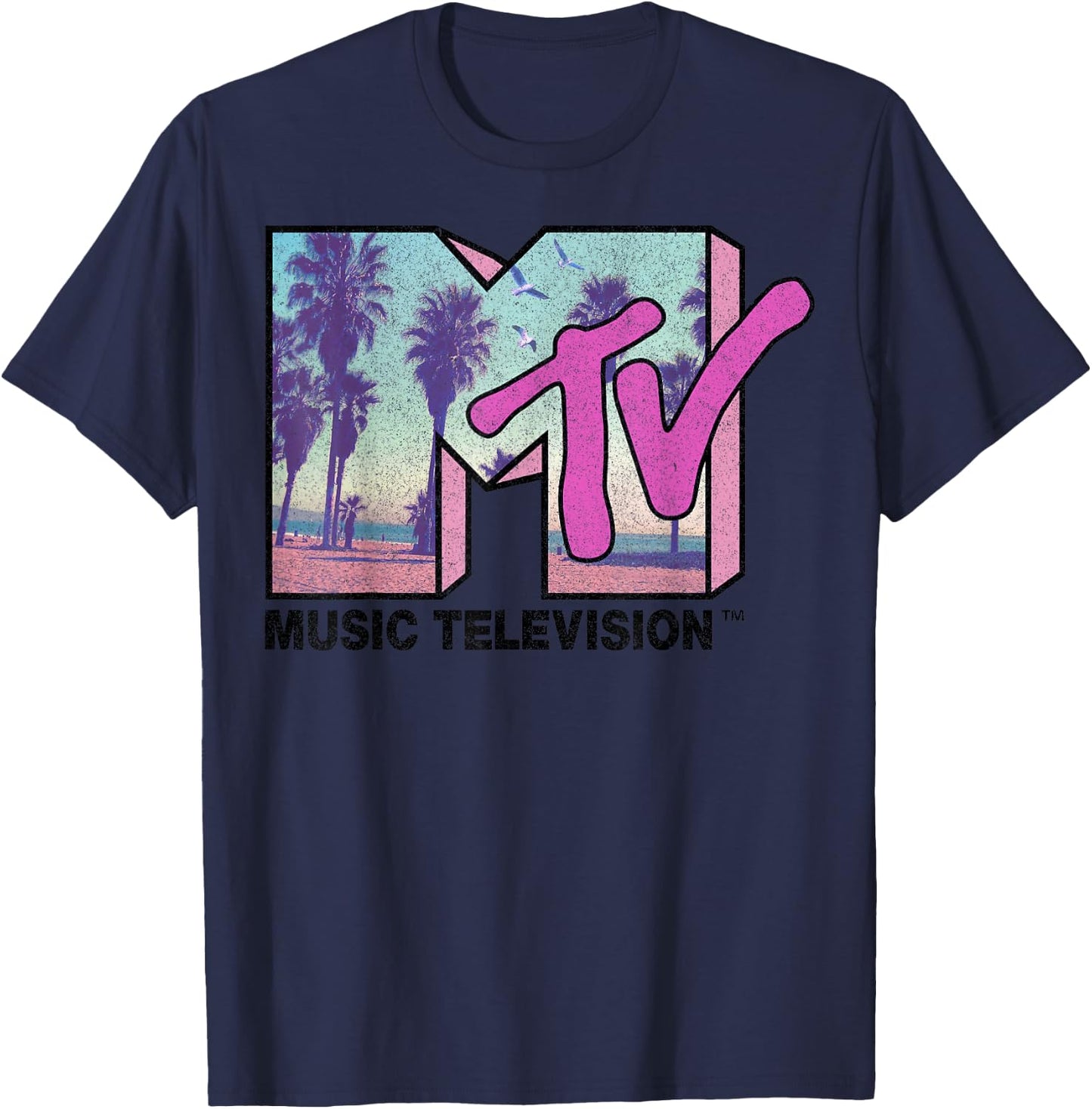 MTV MTV Beach and Palm Tree Logo Graphic T-Shirt - T-Shirt | Navy