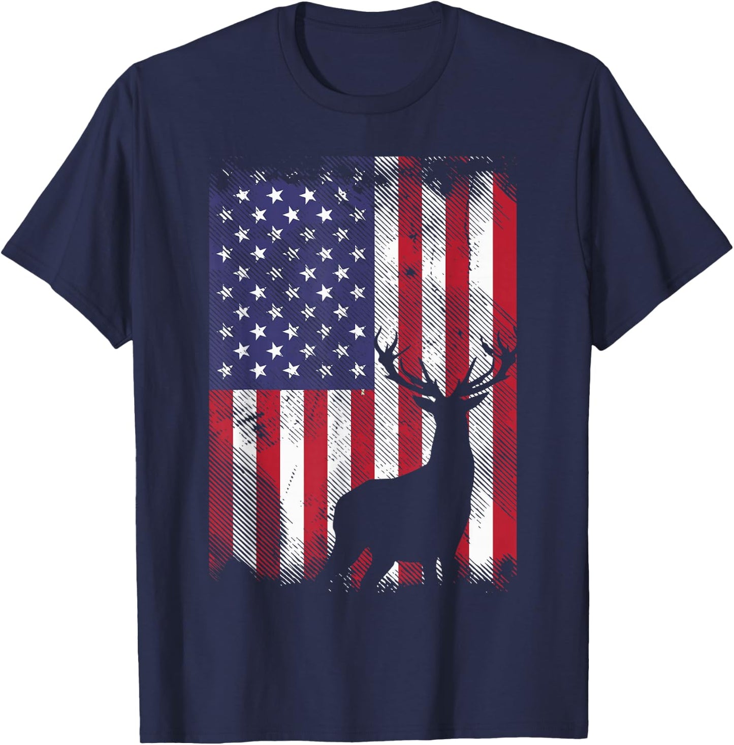 American Flag Deer Elk Hunting USA Patriotic Hunter Gift T-Shirt - T-Shirt | Navy