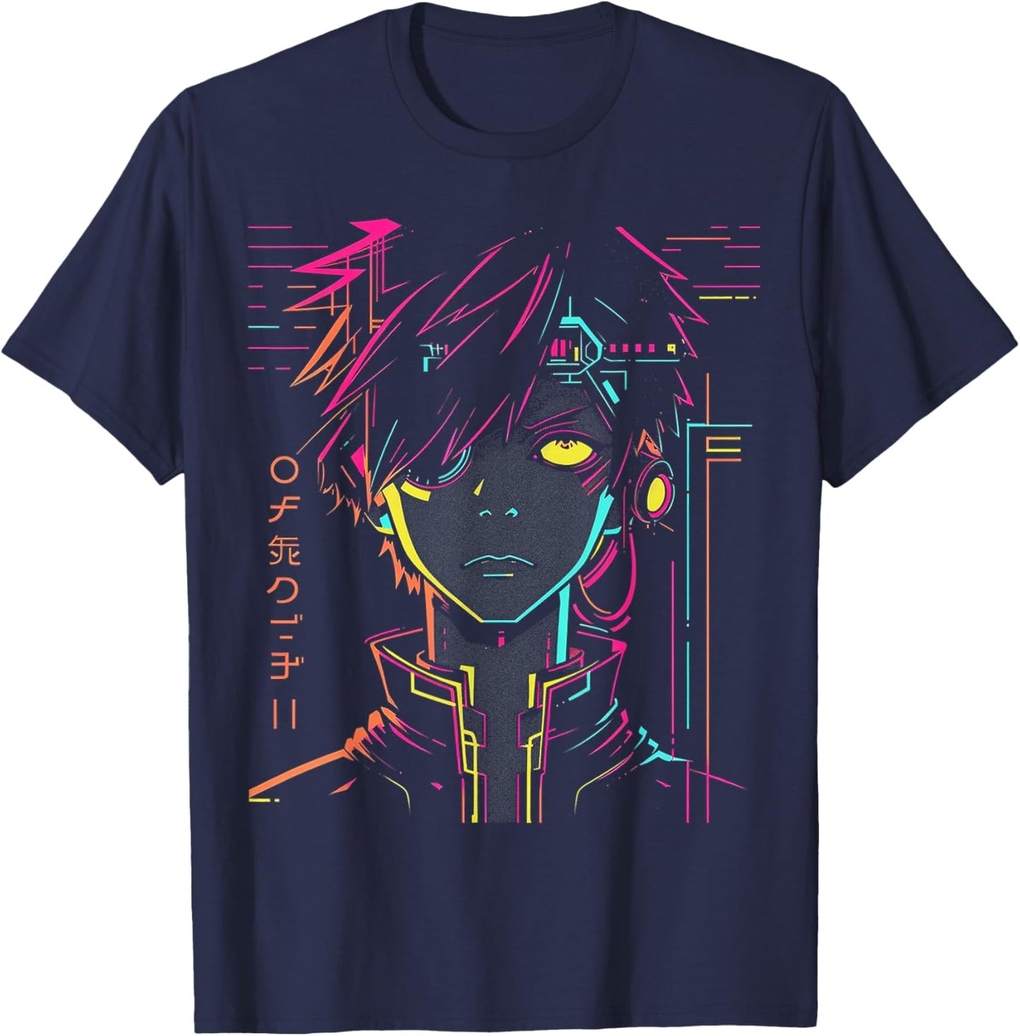Anime Manga Motif Colorful Illustration Anime T-Shirt - T-Shirt | Navy