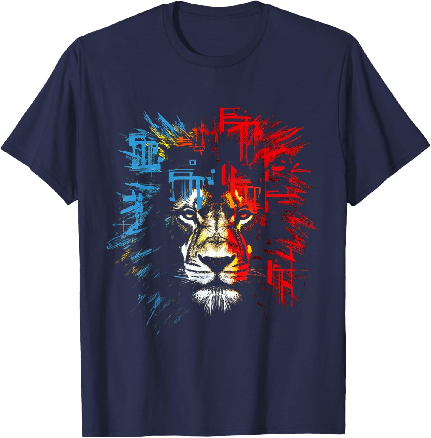 Lion Drawing Abstract Animal Lover Graphic Lion T-Shirt - T-Shirt | Navy