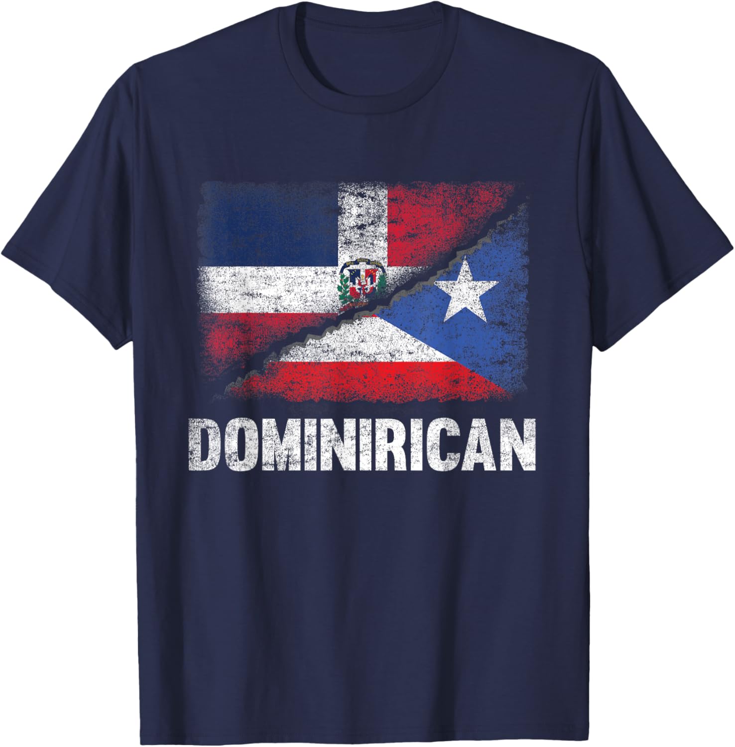 Half Dominican Half Puerto Rican Flag Dominirican T-Shirt - T-Shirt | Navy