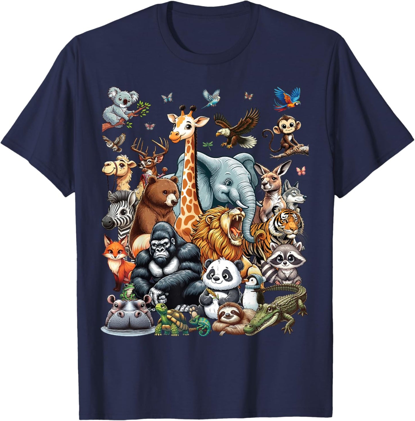 Zoo Animals Wildlife Safari Jungle Zoo Birthday Party T-Shirt - T-Shirt | Navy