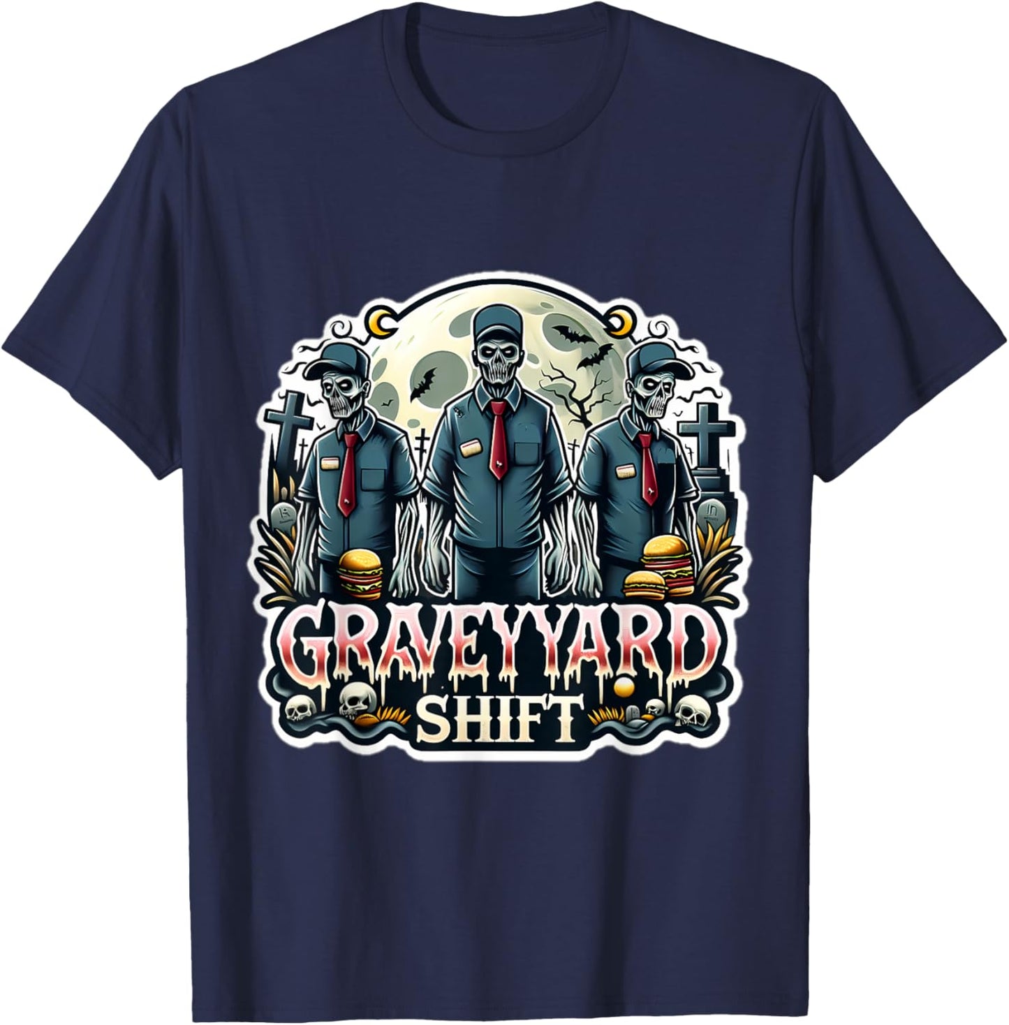 Grave yard Shift Zombie Costume Funny 2024 Halloween T-Shirt - T-Shirt | Navy