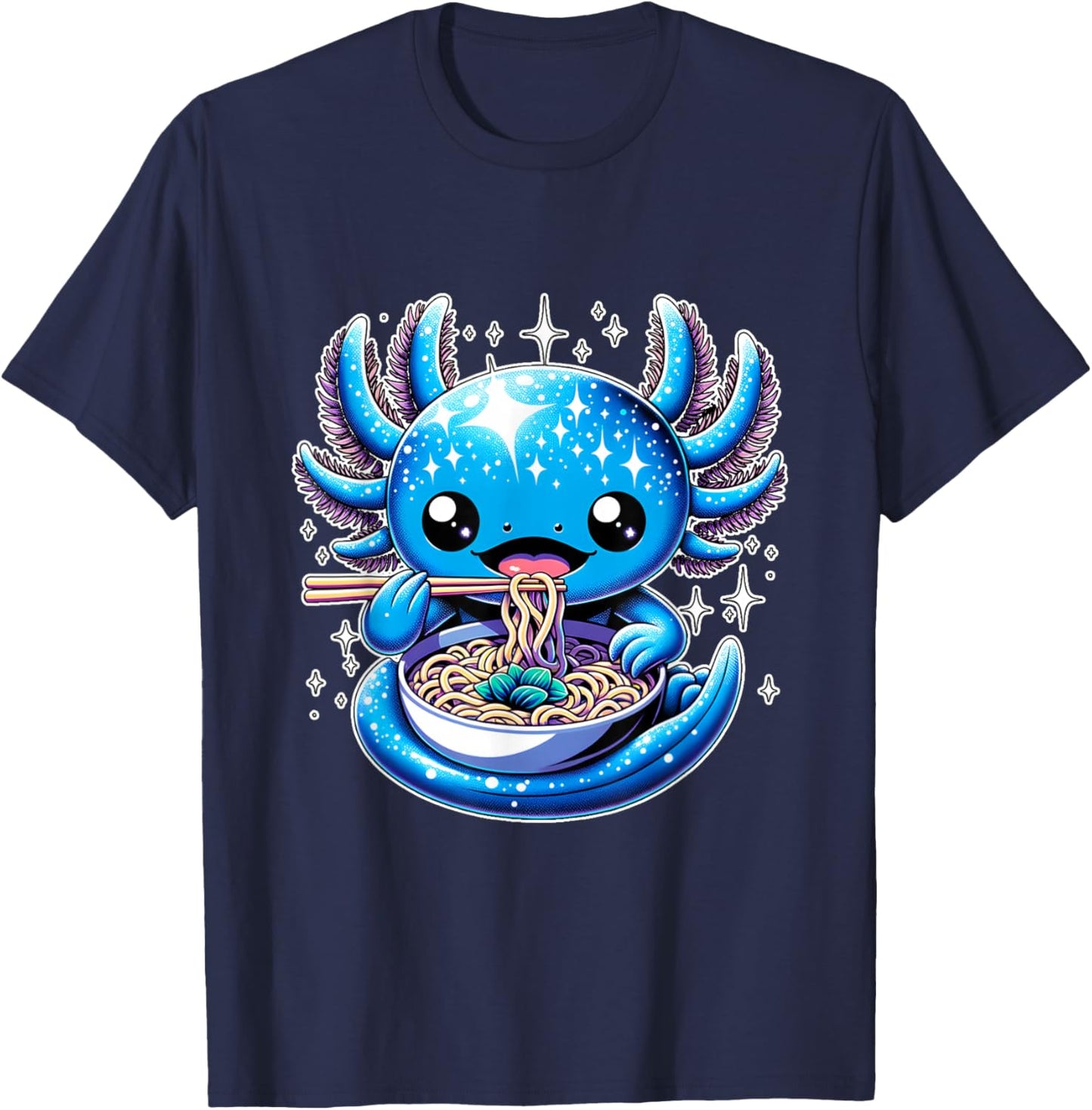 Kawaii Axolotl Eating Ramen Noodles Anime T-Shirt - T-Shirt | Navy